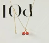 S925 sterling silver Japanese and Korean high-end red pendant cherry necklace, a light luxury and niche design for women's summer, collarbone necklace with a gentle smile Specification image